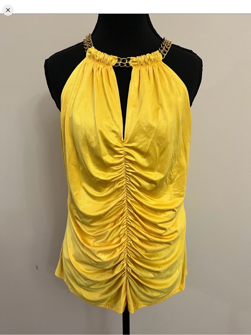 Cache Yellow Ruched Halter Camisole with Gold Chain